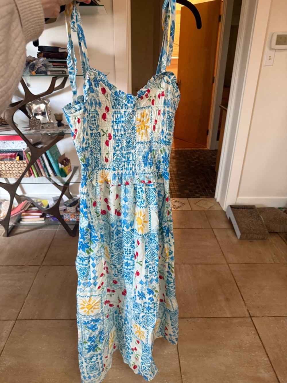 NWT Blue and White Floral Sundress with Sunshine and Cherry Accents